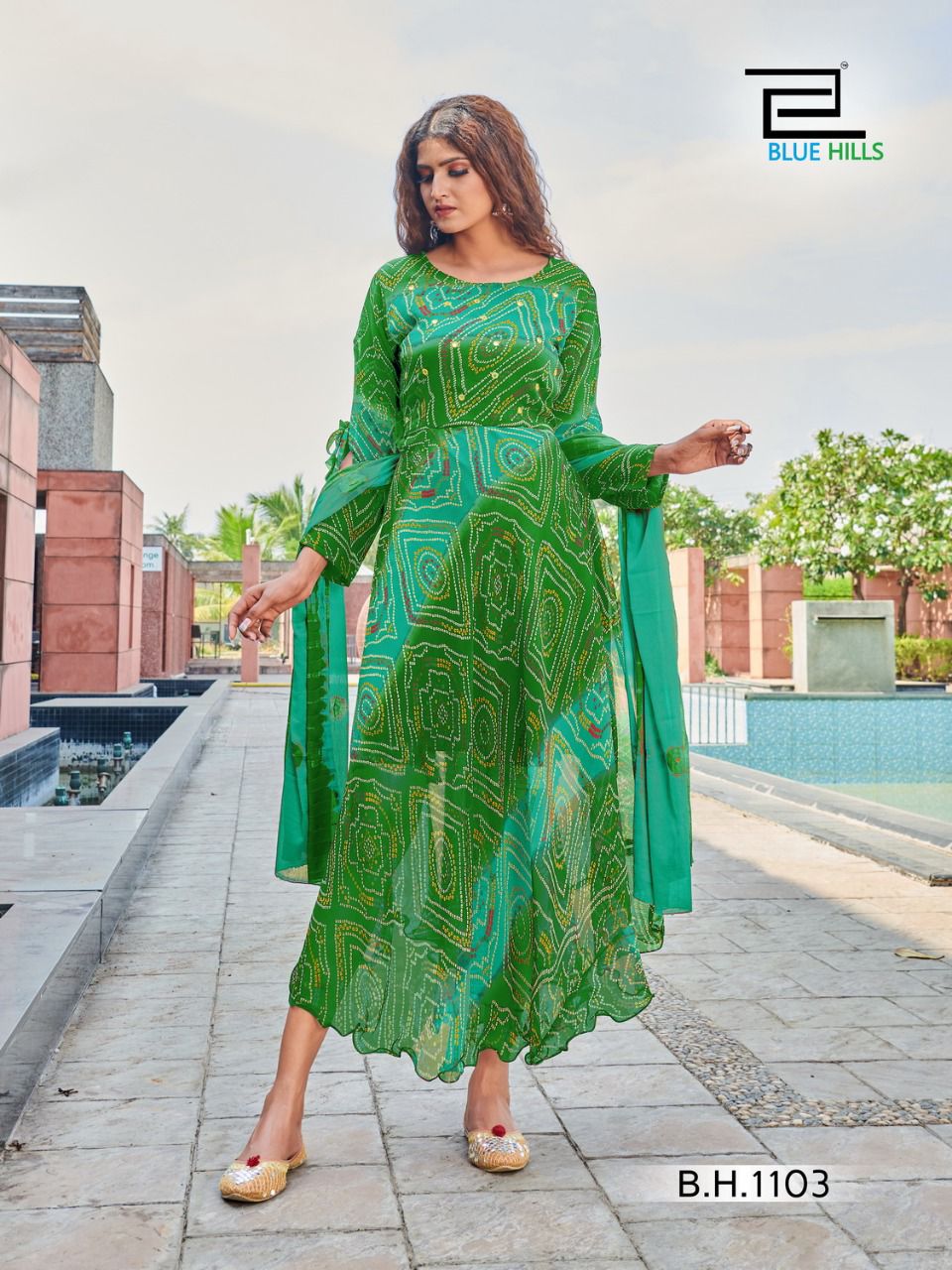 Blue Hills Bandhani Special 1 Anarkali Designer Ethnic Wear  Kurti With Dupatta Collection